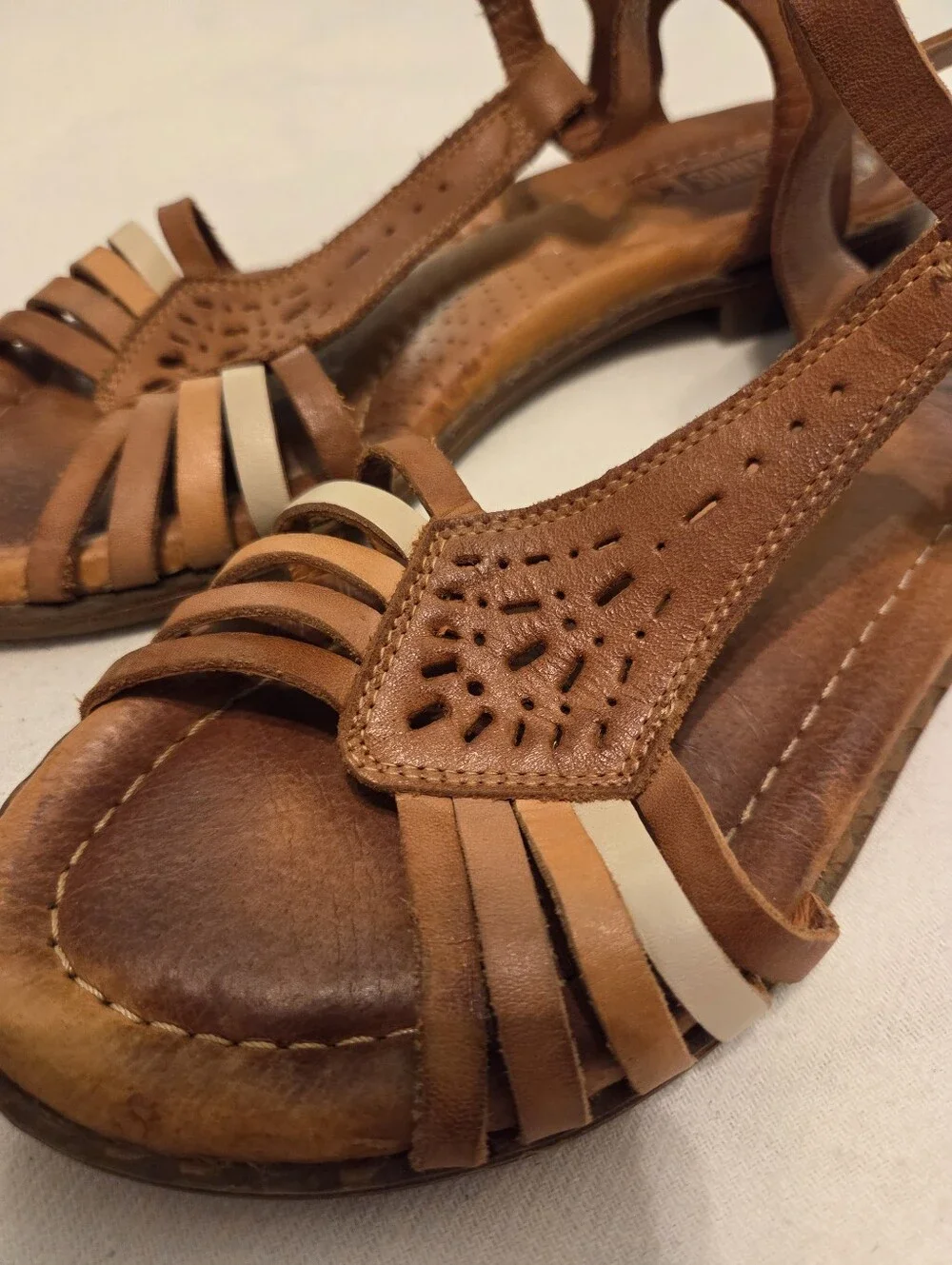 PIKOLINOS Brandy Algar Brown Tan Die-Cut Leather‎ Strappy Sandals SZ 38
